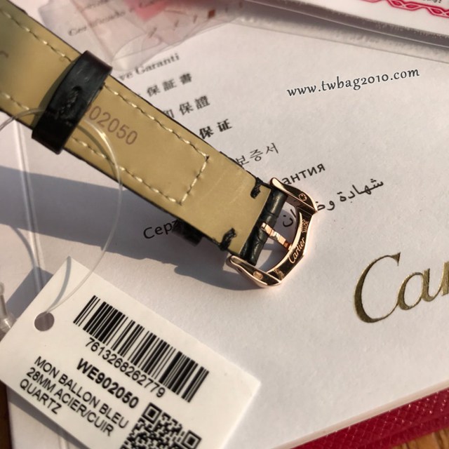 卡地亞石英手錶 Cartier經典款真鑽藍氣球女裝腕表 美洲鱷魚皮錶帶  gjs2104